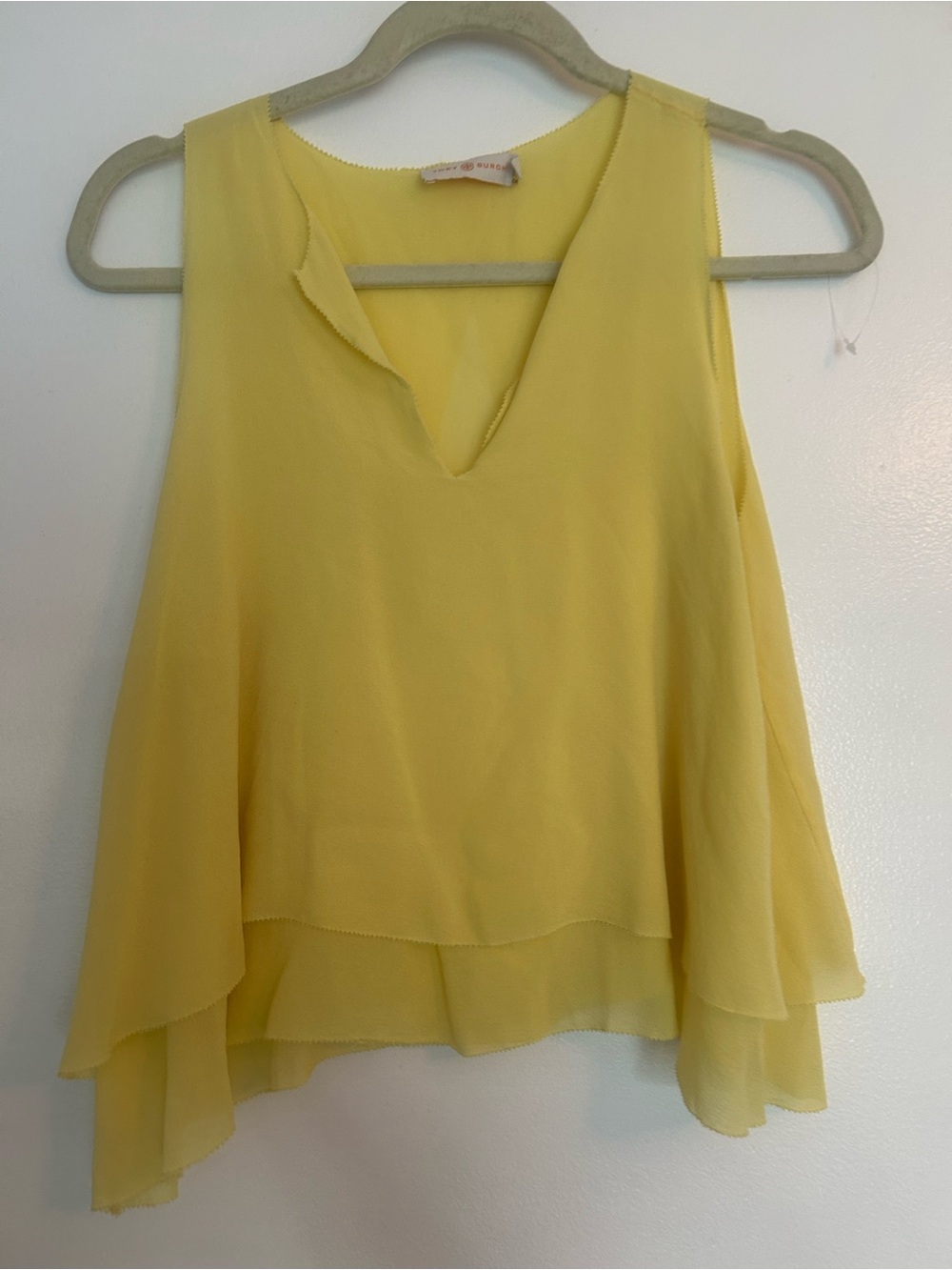 Tory Burch 100% Silk Lightweight Yellow Sleeveless Layered V-Neck Top